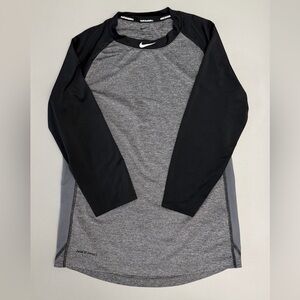 Nike Pro Youth Dri-Fit Long Sleeve Athletic Top Gray Black Size L Unisex